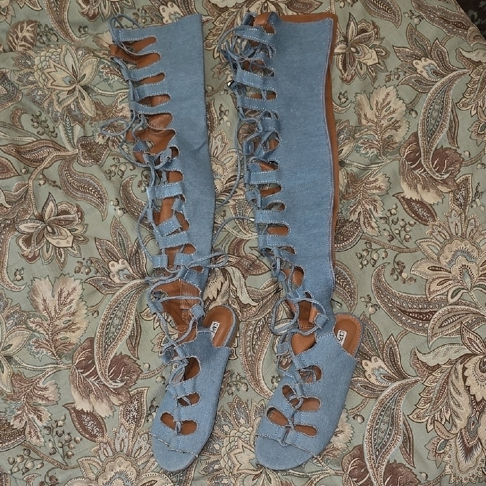 Women's Blue Lace-Up Knee-High Sandals
